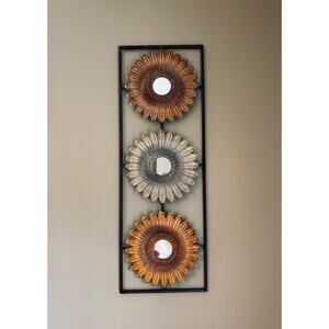 Decorative Metal Floral Mirror Wall Hanging - Horizontal or Vertical - 36x12.5”